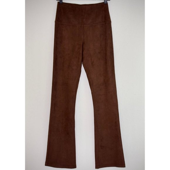 Ala von Auersperg Flared Leg Stretch Pants S Brown Micro Suede Polyester Luxury - Picture 2 of 10